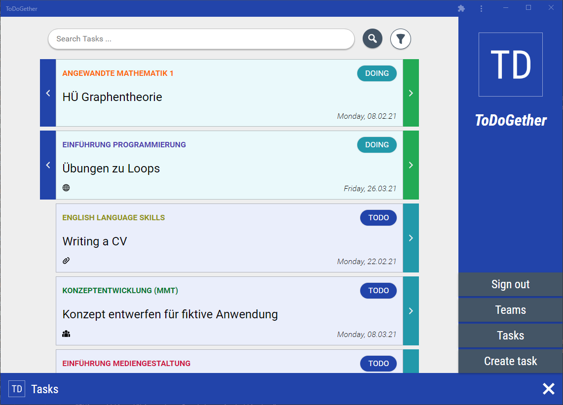 Screenshot von ToDoGether (FH)